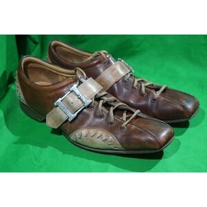 Vintage Harris Brown / White Leather Dress Shoes Huge Buckle US Mens 10